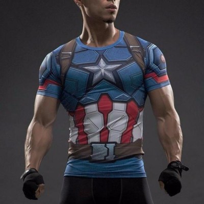 Captain America Dry-Fit Compression Superhero Gym Shirt