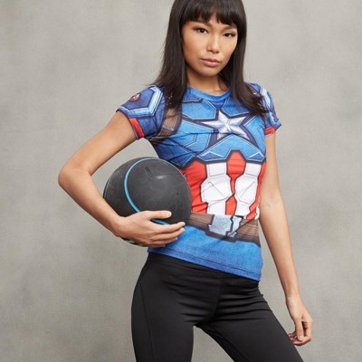 Captain America Women's Gym Dry-Fit Superhero Short Sleeves T-Shirt